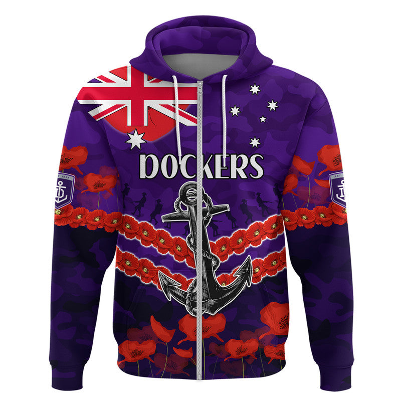 (Custom Personalised) Dockers Football ANZAC Zip Up And Pullover Hoodie Lest We Forget LT9 - Vibe Hoodie Shop