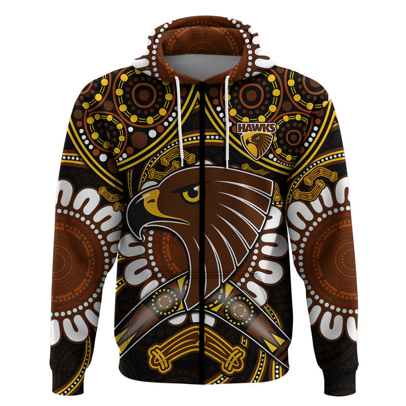 (Custom Personalised) Hawks Football Zip Up And Pullover Hoodie Boomerang Indigenous Dots LT9 - Vibe Hoodie Shop
