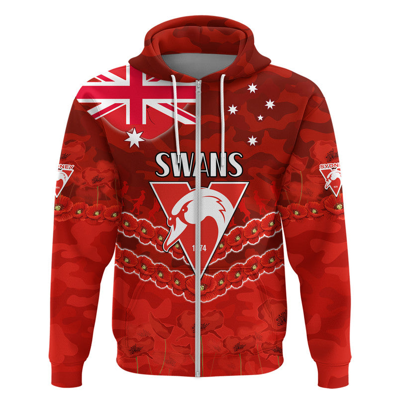 Swans Football ANZAC Zip Up And Pullover Hoodie Lest We Forget LT9 - Vibe Hoodie Shop