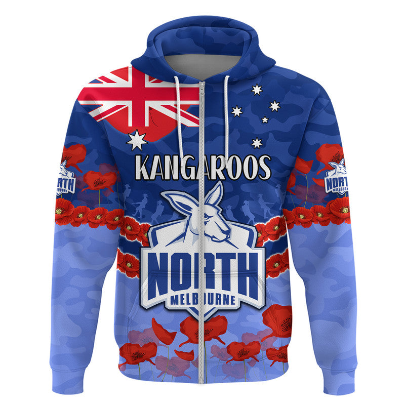 Kangaroos Football ANZAC Zip Up And Pullover Hoodie Lest We Forget LT9 - Vibe Hoodie Shop