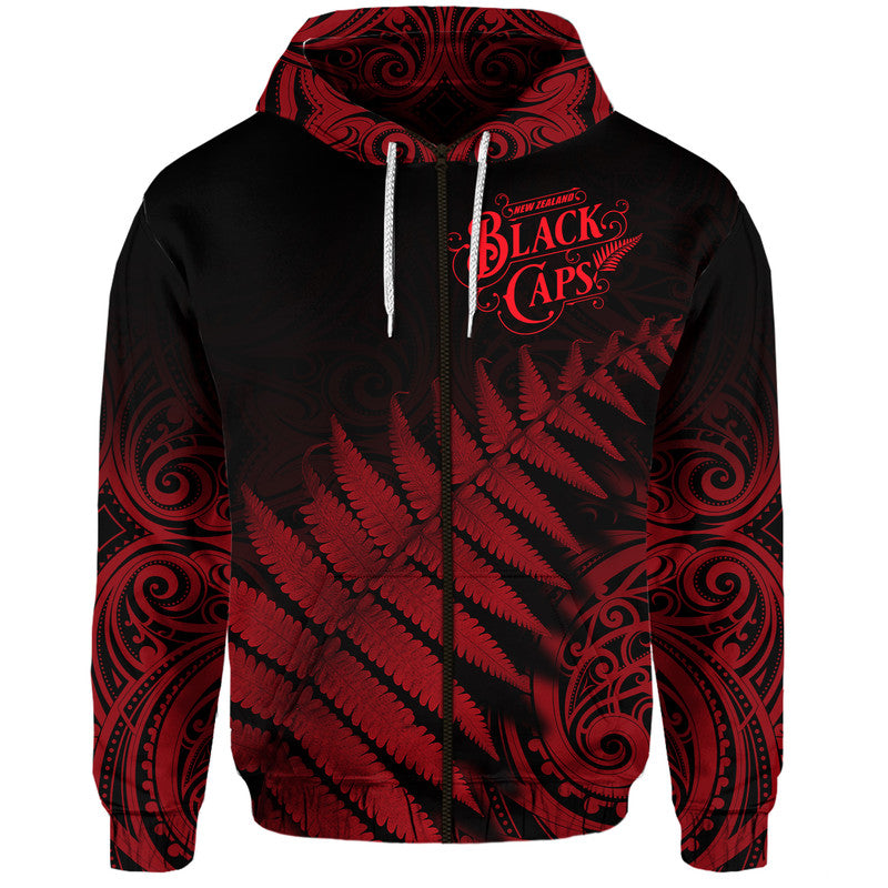 New Zealand Kiwis Cricket Team Zip Up And Pullover Hoodie Black Caps Silver Fern Mixed Maori Pattern Version Red LT9 - Vibe Hoodie Shop