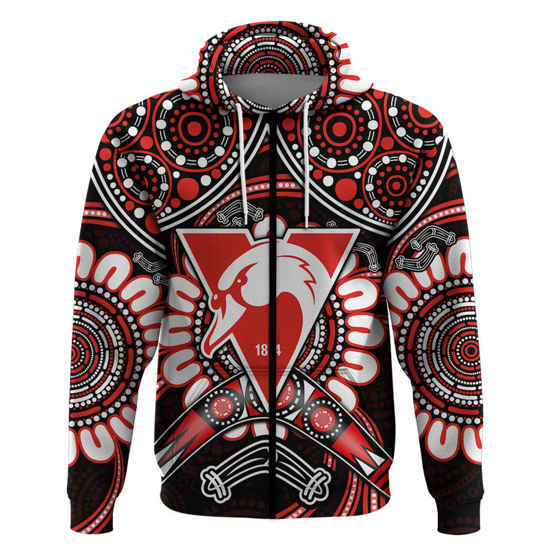 Swans Football Zip Up And Pullover Hoodie Boomerang Indigenous Dots LT9 - Vibe Hoodie Shop