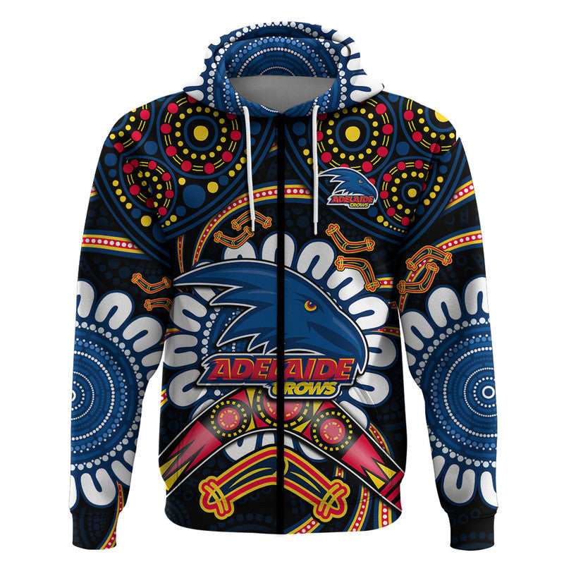 Adelaide Crows Football Zip Up And Pullover Hoodie Boomerang Indigenous Dots LT9 - Vibe Hoodie Shop