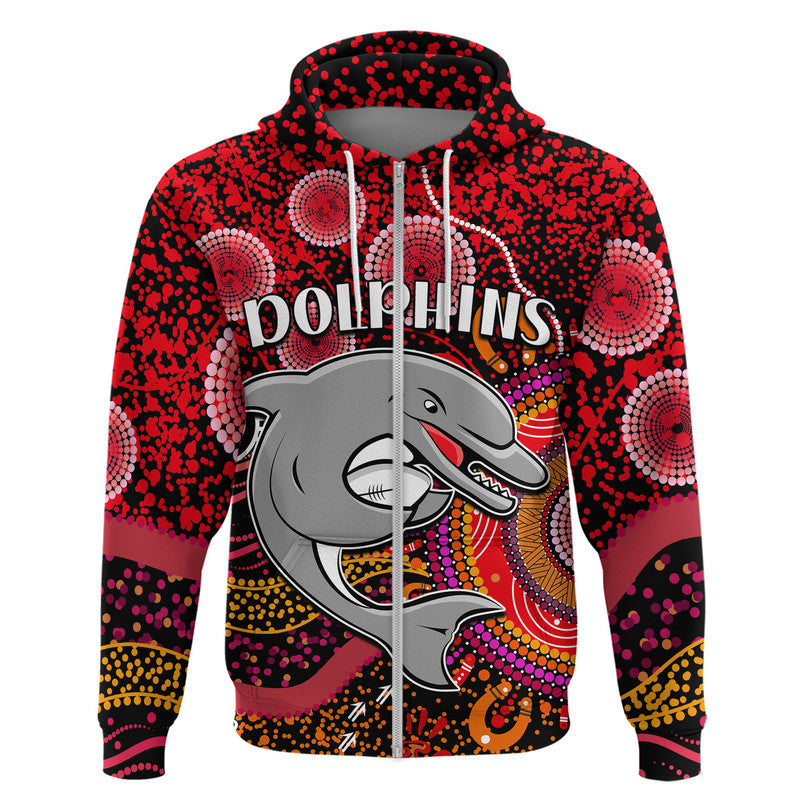 Dolphins Rugby Zip Up And Pullover Hoodie Aboriginal Dots Verion LT9 - Vibe Hoodie Shop