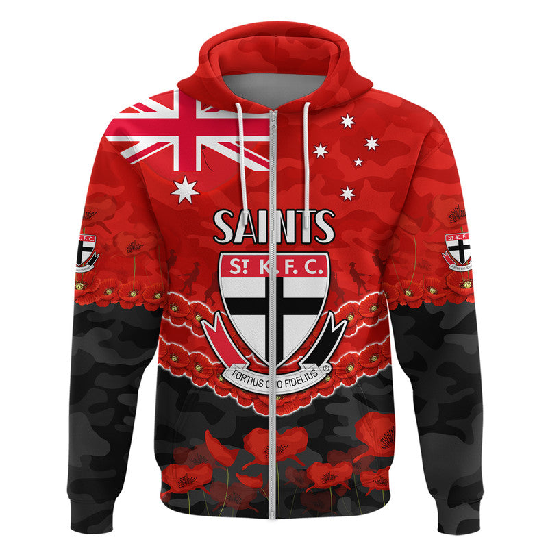 St Kilda Saints Football ANZAC Zip Up And Pullover Hoodie Lest We Forget LT9 - Vibe Hoodie Shop