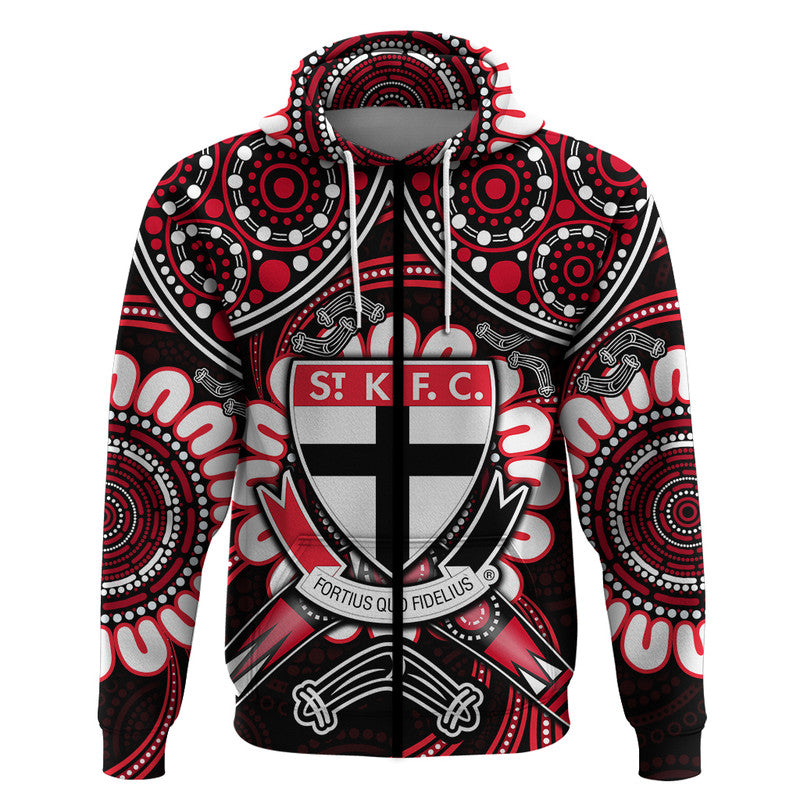 St Kilda Saints Zip Up And Pullover Hoodie Boomerang Indigenous Dots LT9 - Vibe Hoodie Shop