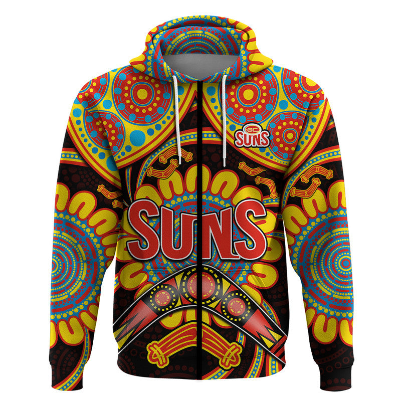 Suns Football Zip Up And Pullover Hoodie Boomerang Indigenous Dots LT9 - Vibe Hoodie Shop