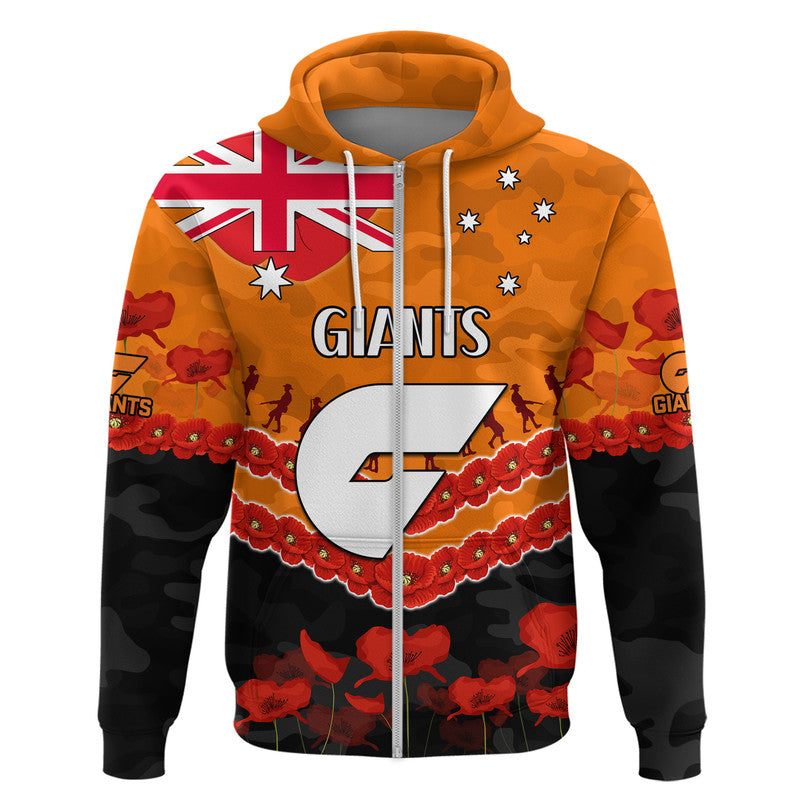 (Custom Personalised) GWS Giants Football ANZAC Zip Up And Pullover Hoodie Lest We Forget LT9 - Vibe Hoodie Shop