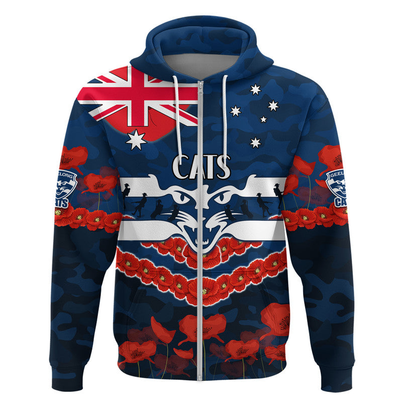(Custom Personalised) Cats Football ANZAC Zip Up And Pullover Hoodie Lest We Forget LT9 - Vibe Hoodie Shop