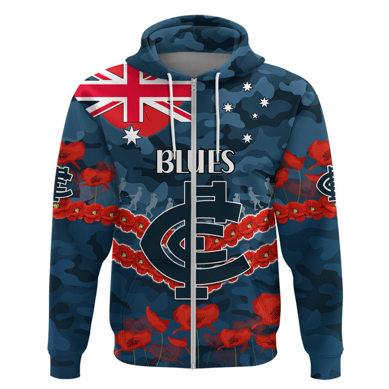 Blues Football ANZAC Zip Up And Pullover Hoodie Lest We Forget LT9 - Vibe Hoodie Shop