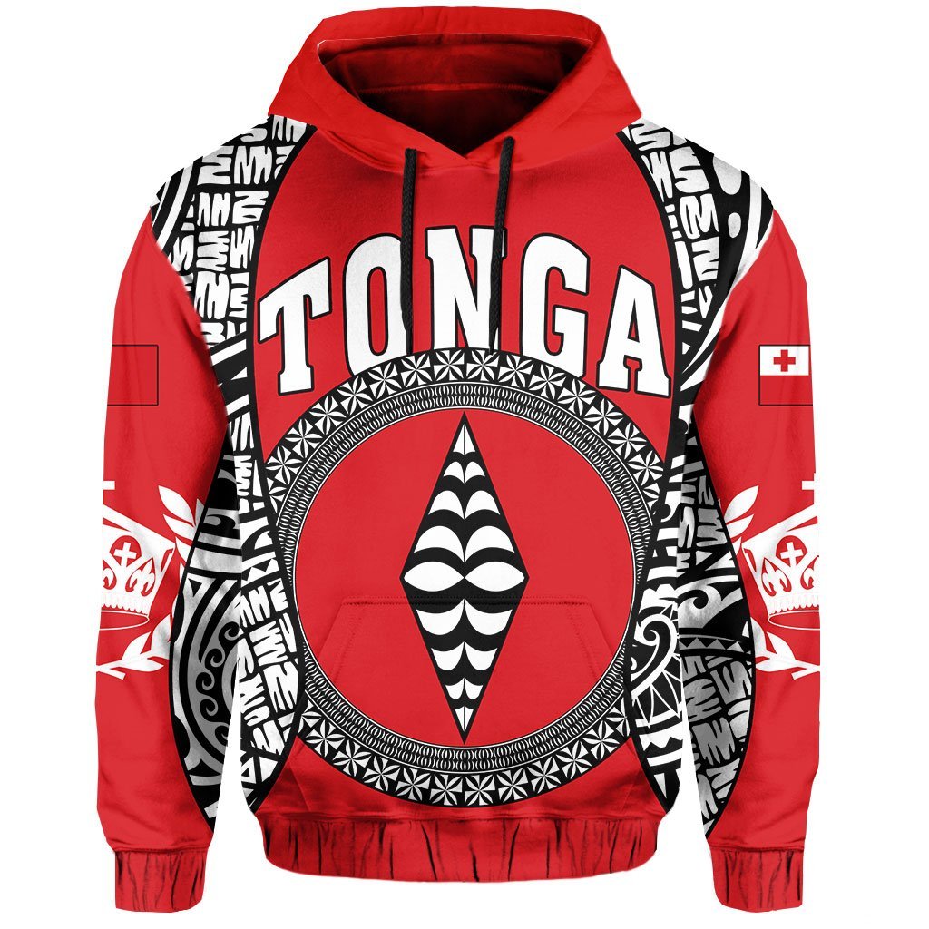 Hoodie Tonga - Polynesia Lauhala Tokelau Feletoa Coat Of Arms - Gel Style - Red - Vibe Hoodie Shop