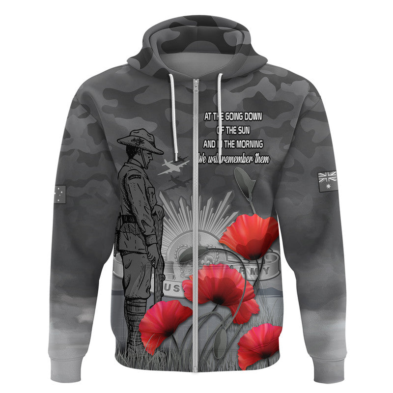 Remembrance Day Zip Up And Pullover Hoodie Soldier Australian Army Rising Sun With Red Poppy LT9 - Vibe Hoodie Shop