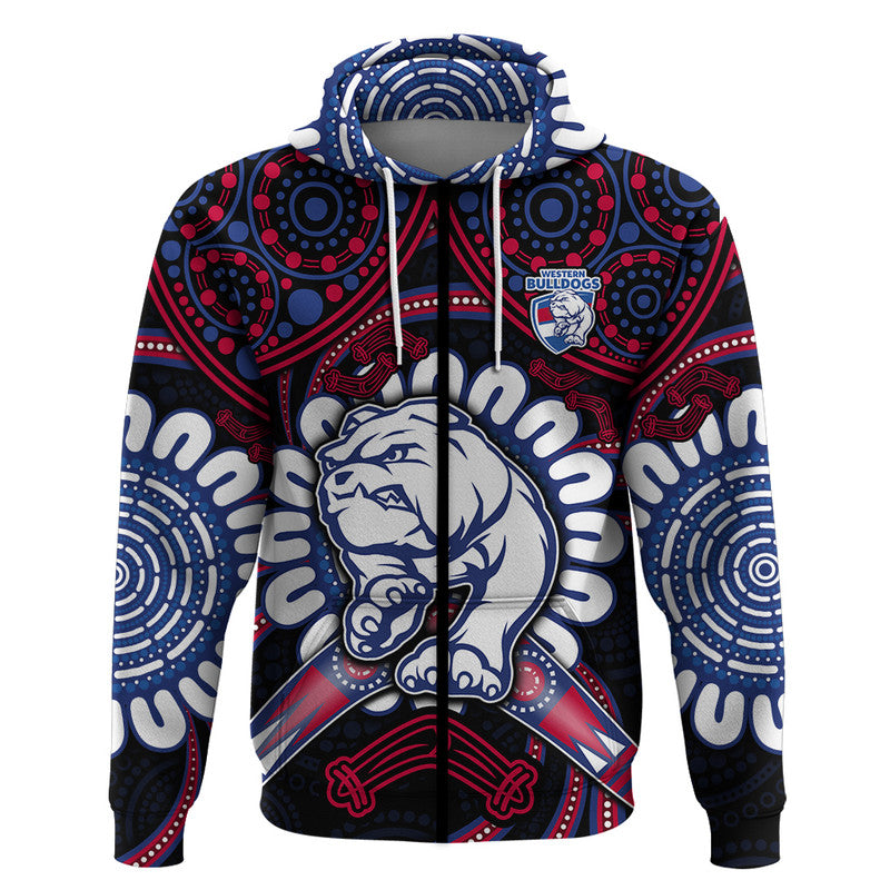(Custom Personalised) Western Bulldogs Football Zip Up And Pullover Hoodie Boomerang Indigenous Dots LT9 - Vibe Hoodie Shop