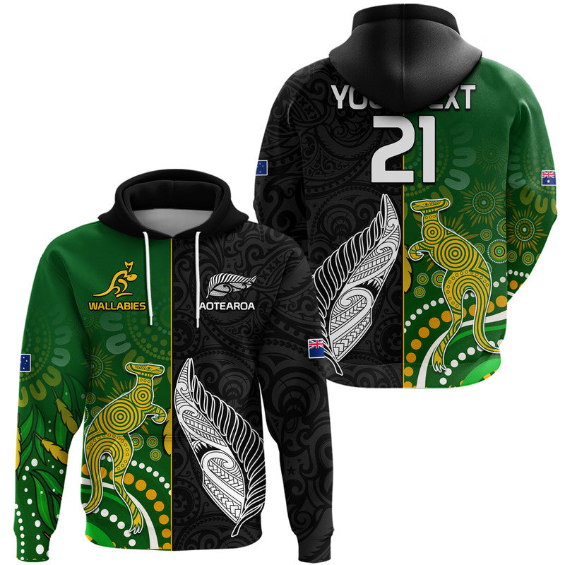 (Custom Personalised) Aotearoa Rugby All Black Combine Australia Wallabies Zip Up And Pullover Hoodie Aboriginal Kangaroo And Maori Fern LT9 - Vibe Hoodie Shop