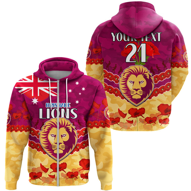 (Custom Personalised) Brisbane Lions Football ANZAC Zip Up And Pullover Hoodie Lest We Forget LT9 - Vibe Hoodie Shop
