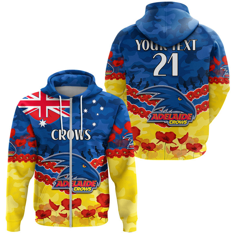 (Custom Personalised) Adelaide Crows Football ANZAC Zip Up And Pullover Hoodie Lest We Forget LT9 - Vibe Hoodie Shop