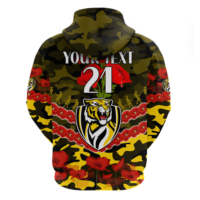 (Custom Personalised) Richmond Tigers Football ANZAC Zip Up And Pullover Hoodie Lest We Forget LT9 - Vibe Hoodie Shop