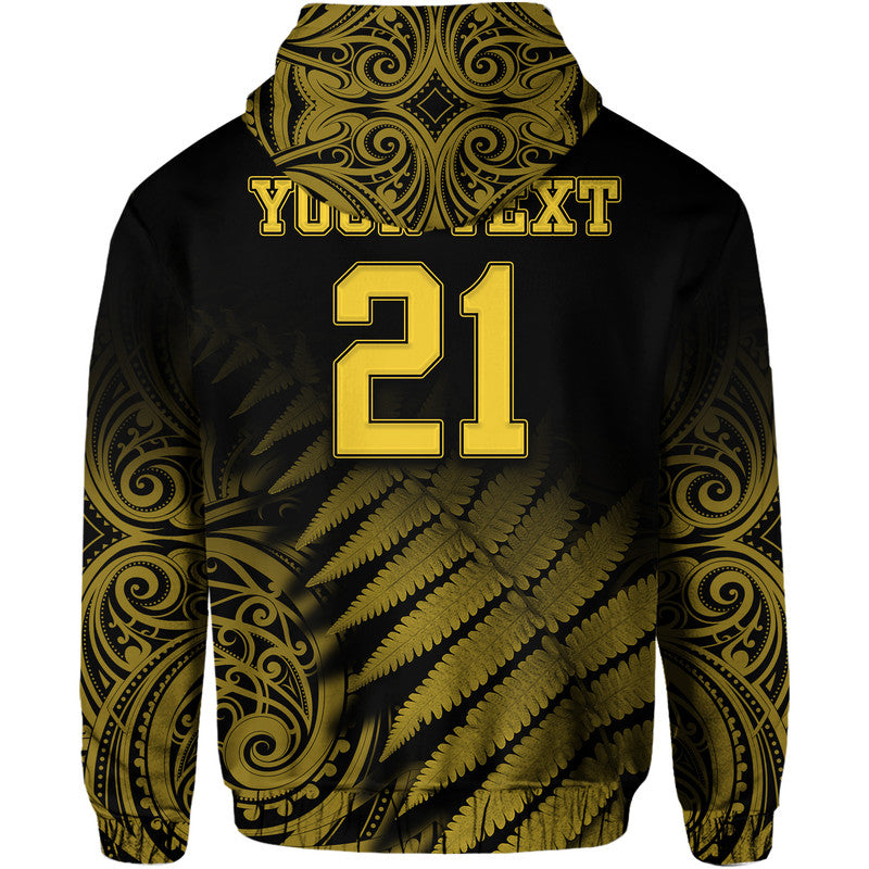 (Custom Personalised) New Zealand Kiwis Cricket Team Zip Up And Pullover Hoodie Black Caps Silver Fern Mixed Maori Pattern Version Gold LT9 - Vibe Hoodie Shop