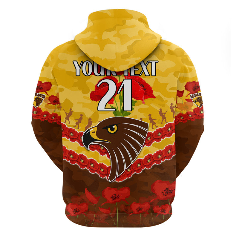 (Custom Personalised) Hawks Football ANZAC Zip Up And Pullover Hoodie Lest We Forget LT9 - Vibe Hoodie Shop