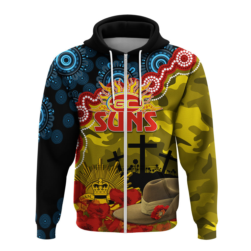 GC Suns Football ANZAC 2023 Hoodie Aboriginal Mix Slouch Hat LT7 - Vibe Hoodie Shop