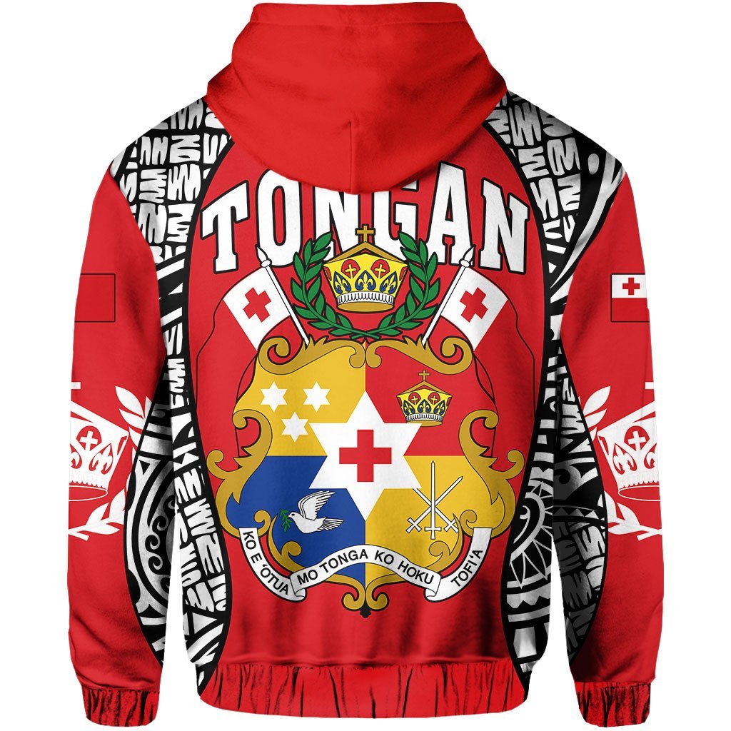 Zip Up Hoodie Tonga - Polynesia Lauhala Tokelau Feletoa Coat Of Arms - Gel Style - Red - Vibe Hoodie Shop