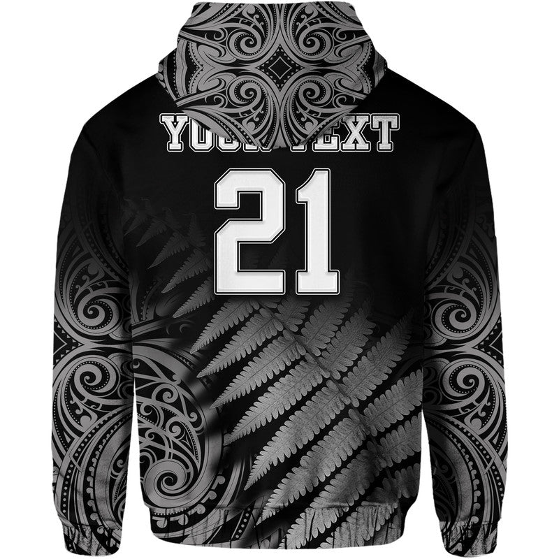 (Custom Personalised) New Zealand Kiwis Cricket Team Zip Up And Pullover Hoodie Black Caps Silver Fern Mixed Maori Pattern Version Black LT9 - Vibe Hoodie Shop