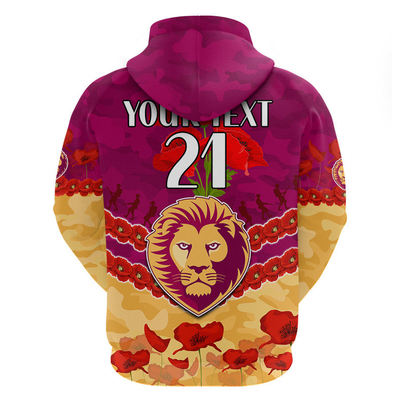 (Custom Personalised) Brisbane Lions Football ANZAC Zip Up And Pullover Hoodie Lest We Forget LT9 - Vibe Hoodie Shop