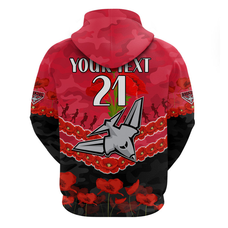 (Custom Personalised) Bombers Football ANZAC Zip Up And Pullover Hoodie Lest We Forget LT9 - Vibe Hoodie Shop