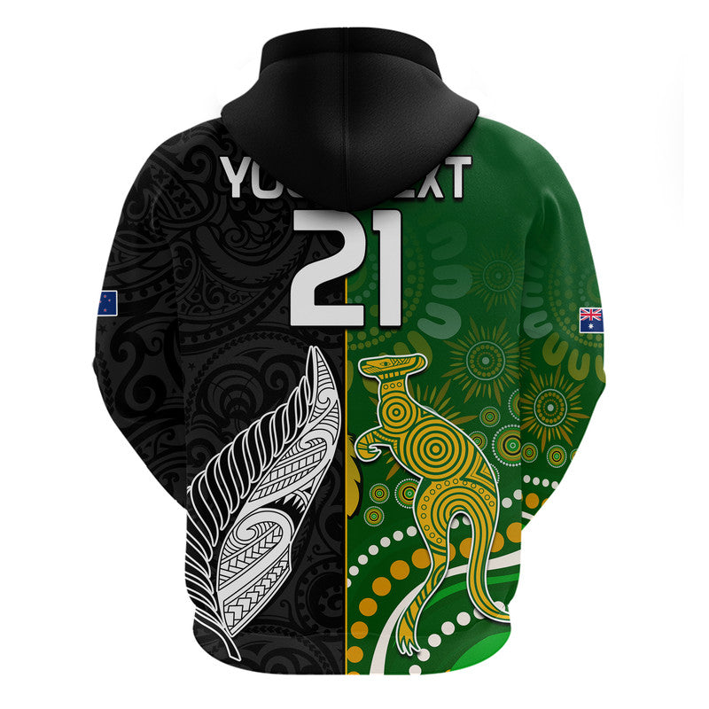 (Custom Personalised) Aotearoa Rugby All Black Combine Australia Wallabies Zip Up And Pullover Hoodie Aboriginal Kangaroo And Maori Fern LT9 - Vibe Hoodie Shop
