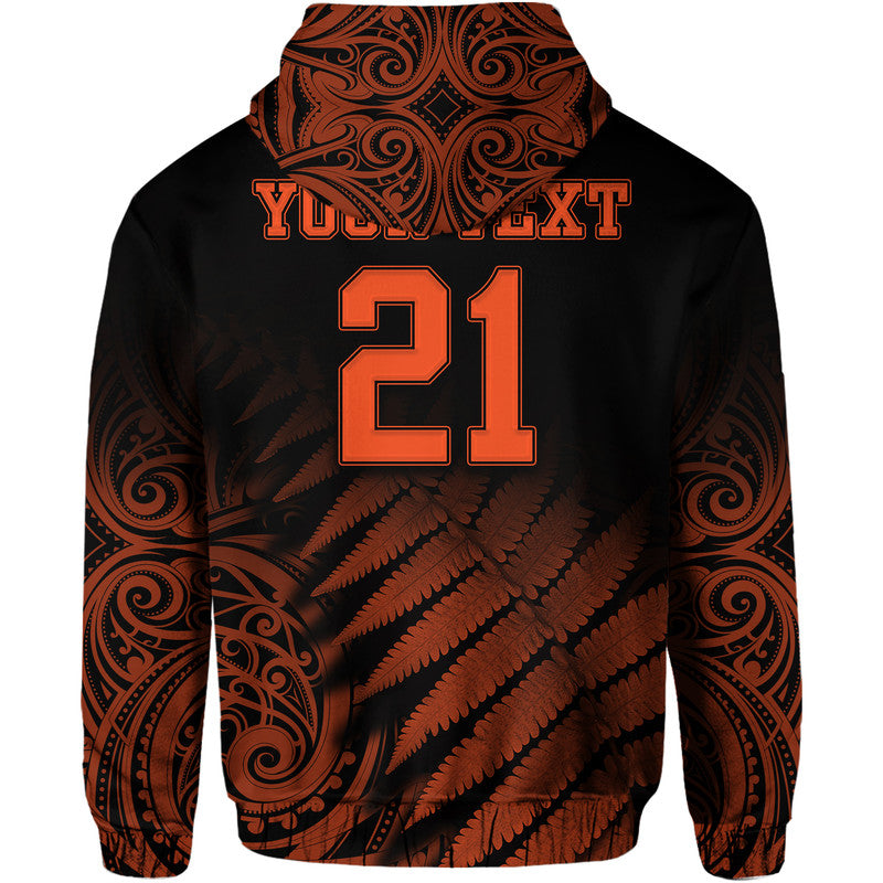 (Custom Personalised) New Zealand Kiwis Cricket Team Zip Up And Pullover Hoodie Black Caps Silver Fern Mixed Maori Pattern Version Orange LT9 - Vibe Hoodie Shop