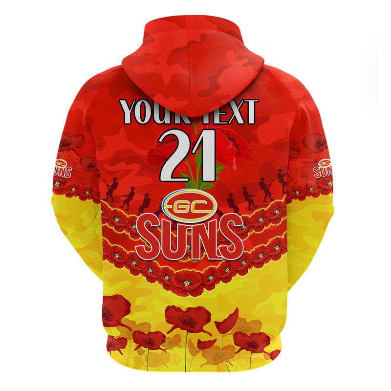 (Custom Personalised) Suns Football ANZAC Zip Up And Pullover Hoodie Lest We Forget LT9 - Vibe Hoodie Shop