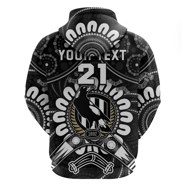 (Custom Personalised) Magpies Football Zip Up And Pullover Hoodie Boomerang Indigenous Dots LT9 - Vibe Hoodie Shop
