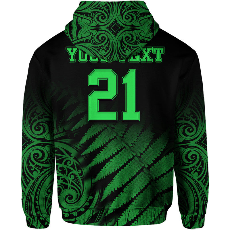 (Custom Personalised) New Zealand Kiwis Cricket Team Zip Up And Pullover Hoodie Black Caps Silver Fern Mixed Maori Pattern Version Green LT9 - Vibe Hoodie Shop