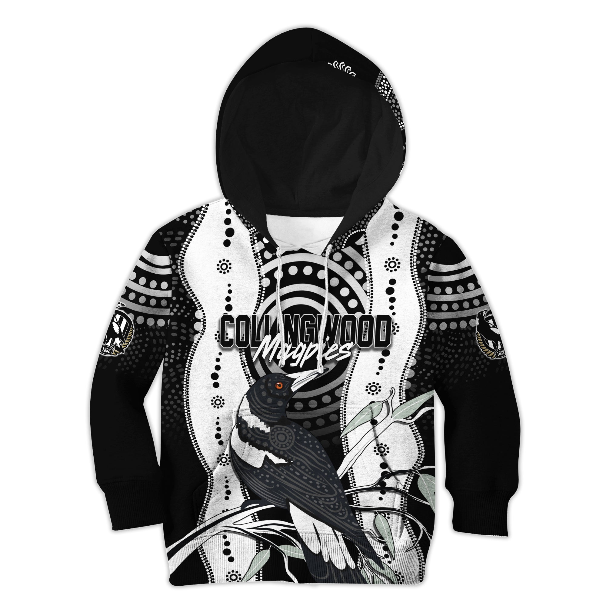 Personalised Collingwood Magpies Aboriginal Hoodie KID Artsy Vibes - Vibe Hoodie Shop