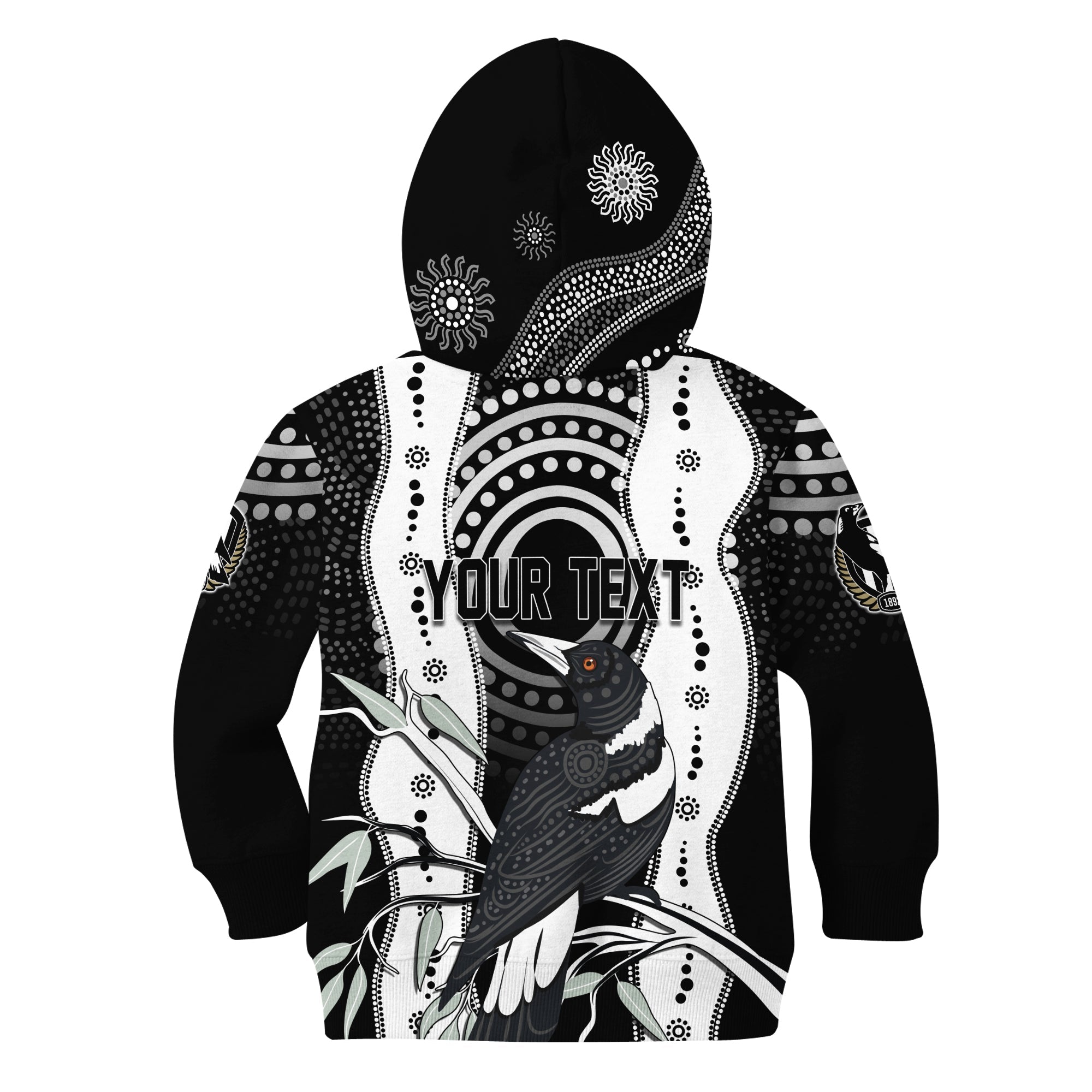 Personalised Collingwood Magpies Aboriginal Hoodie KID Artsy Vibes - Vibe Hoodie Shop