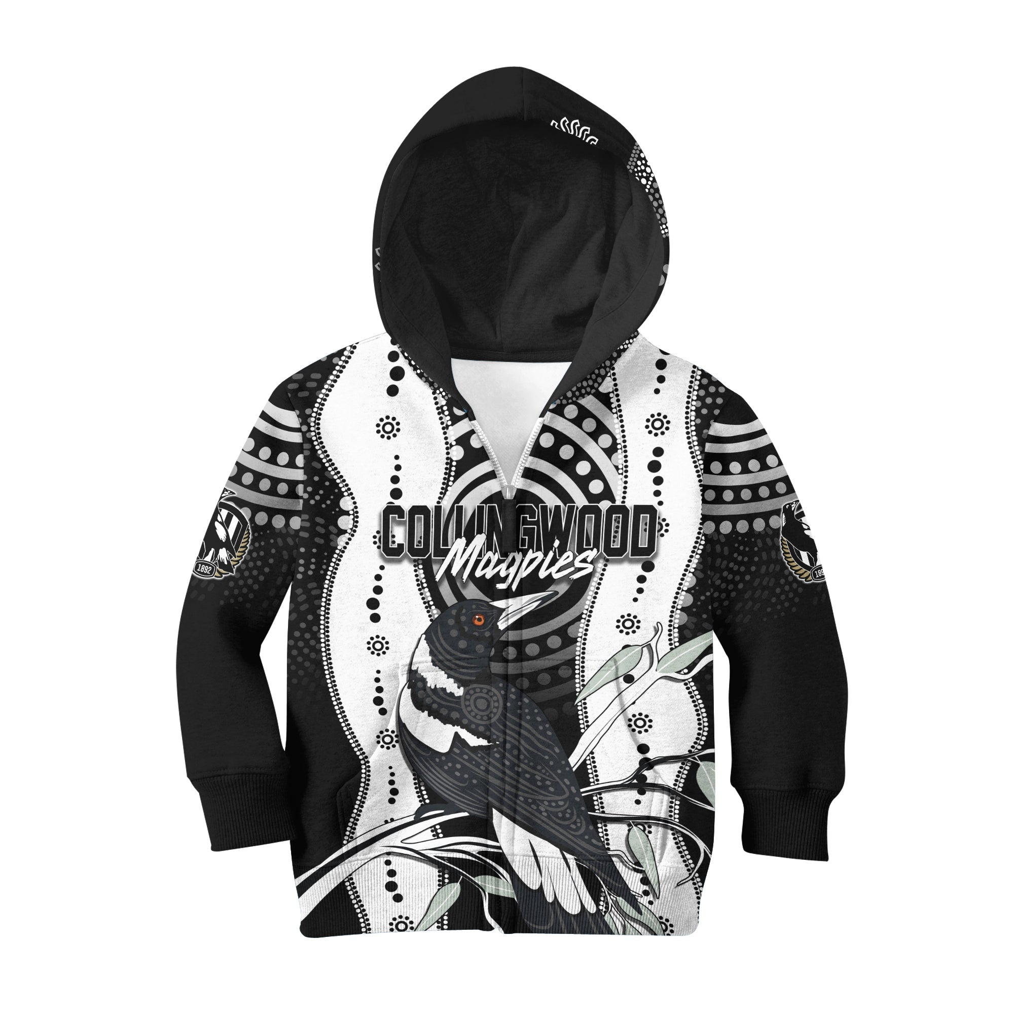 Personalised Collingwood Magpies Aboriginal Hoodie KID Artsy Vibes - Vibe Hoodie Shop