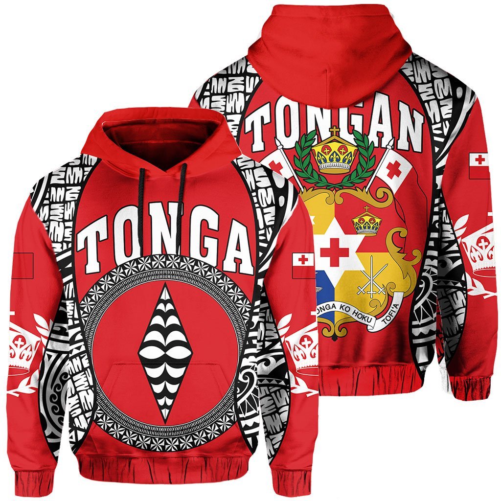 Hoodie Tonga - Polynesia Lauhala Tokelau Feletoa Coat Of Arms - Gel Style - Red - Vibe Hoodie Shop