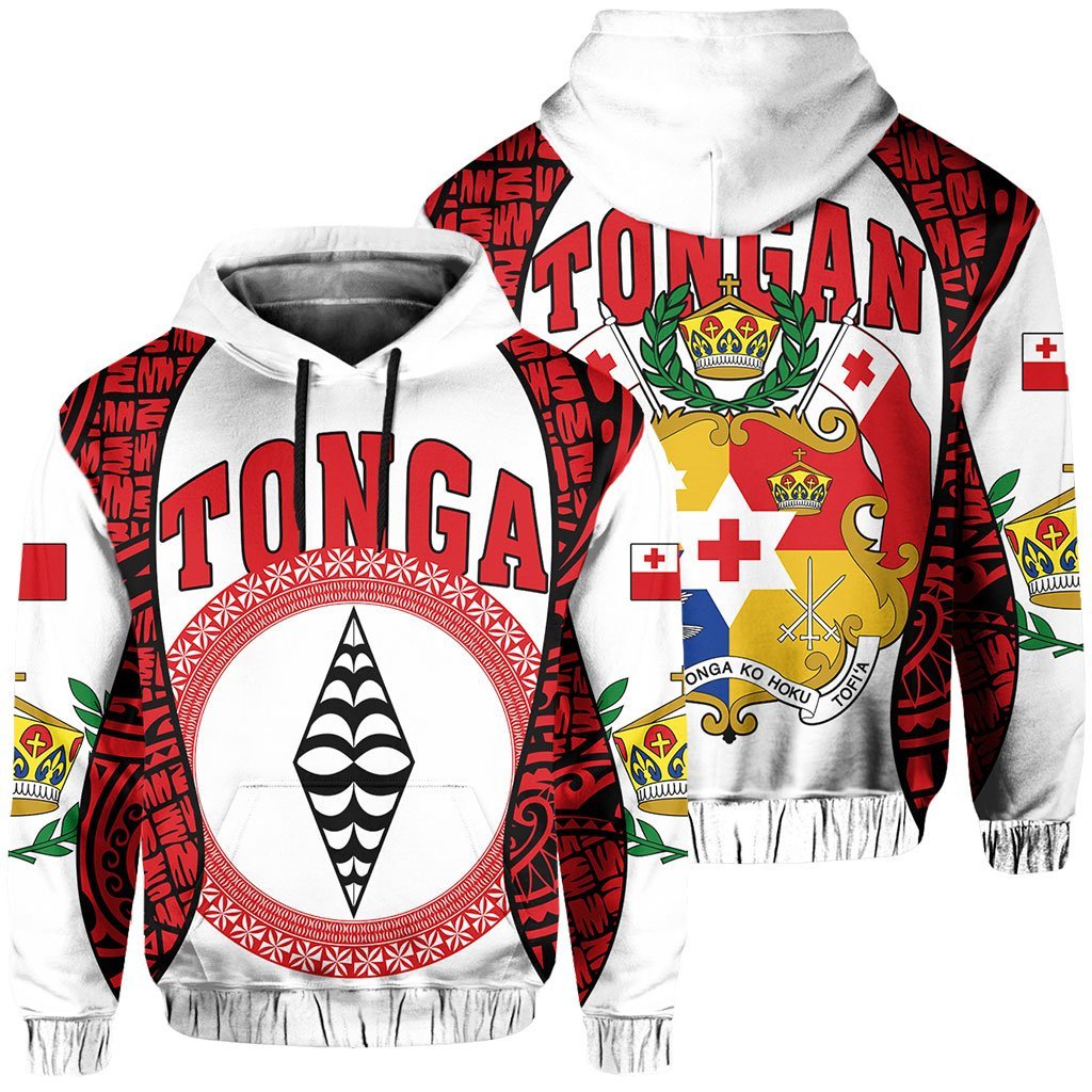 Hoodie Tonga - Polynesia Lauhala Tokelau Feletoa Coat Of Arms - Gel Style - White - Vibe Hoodie Shop