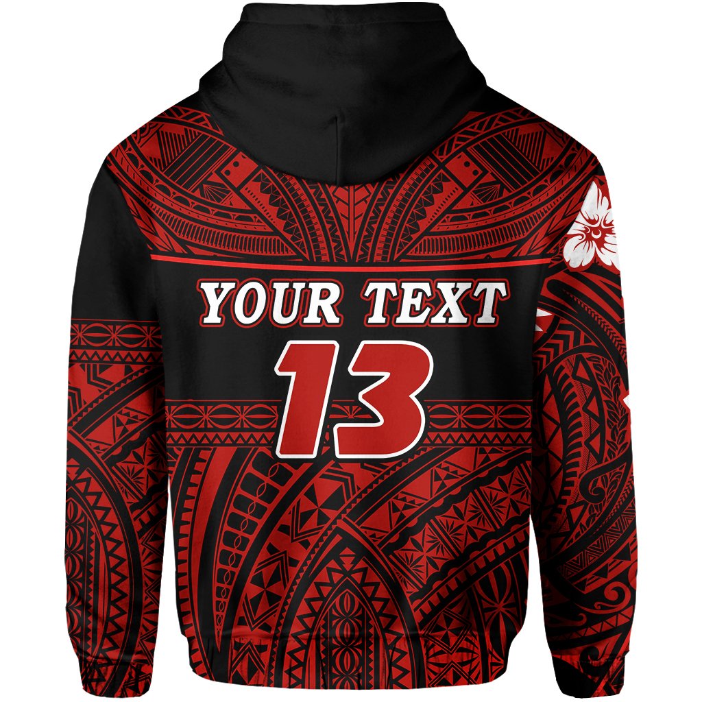 (Custom Personalised) Polynesian Rugby Hoodie Love Red - Custom Text and Number - Vibe Hoodie Shop