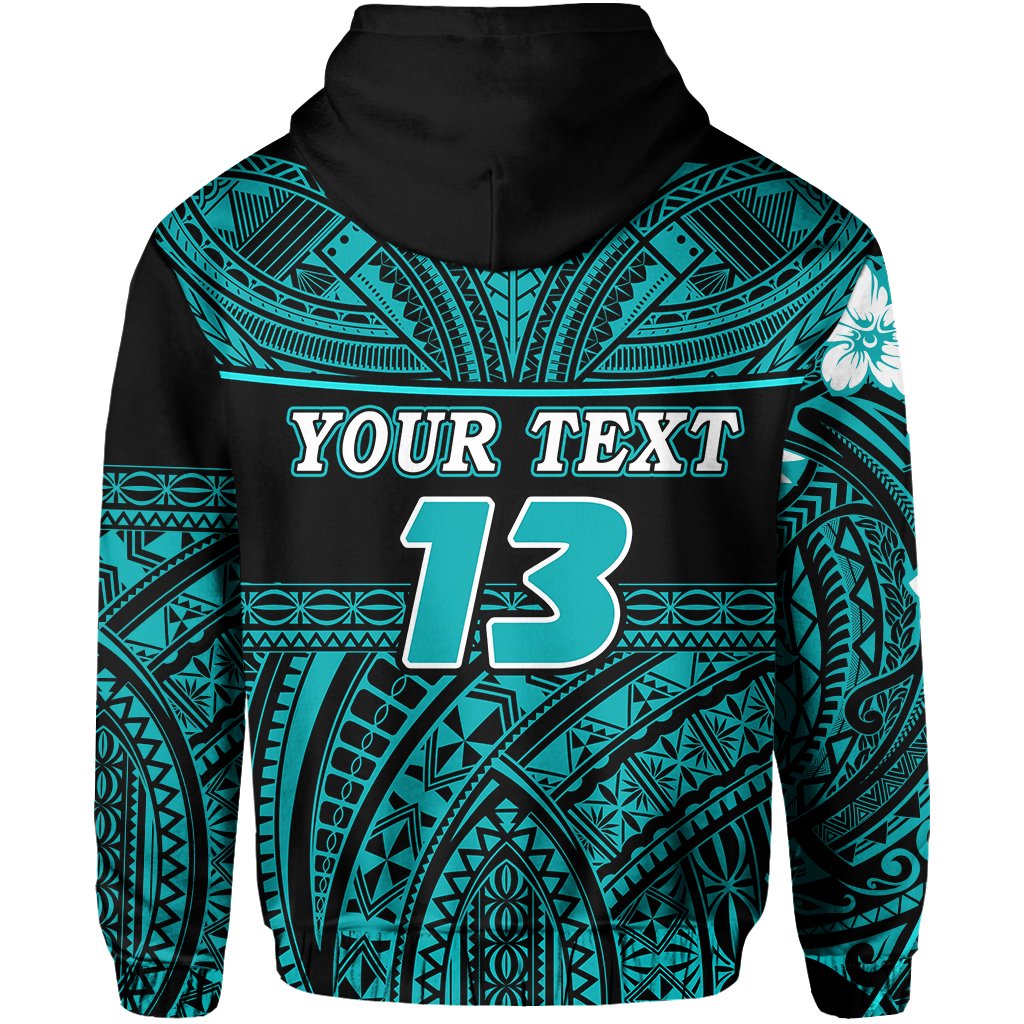 (Custom Personalised) Polynesian Rugby Zip Hoodie Love Turquoise - Custom Text and Number - Vibe Hoodie Shop