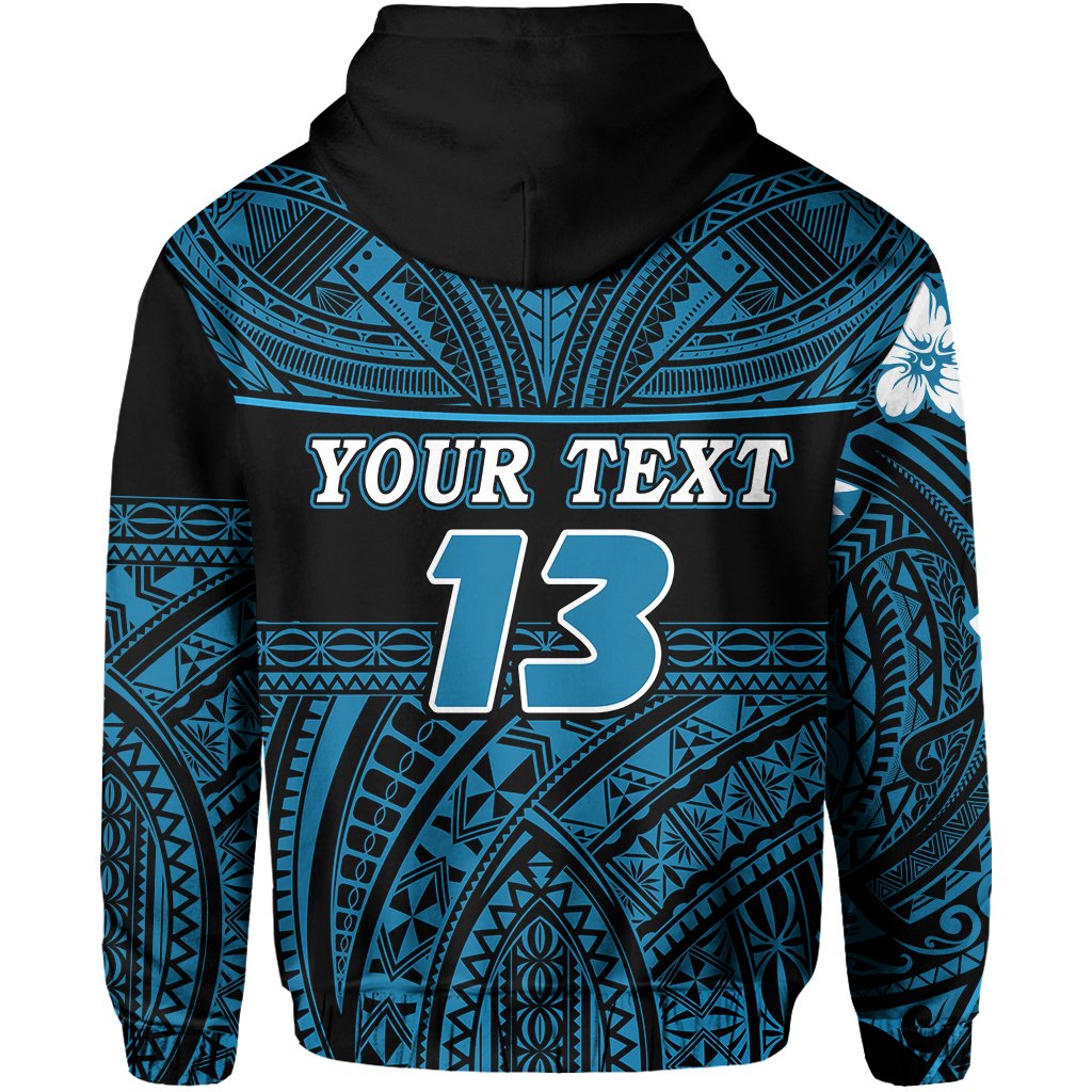 (Custom Personalised) Polynesian Rugby Zip Hoodie Love Blue - Custom Text and Number - Vibe Hoodie Shop