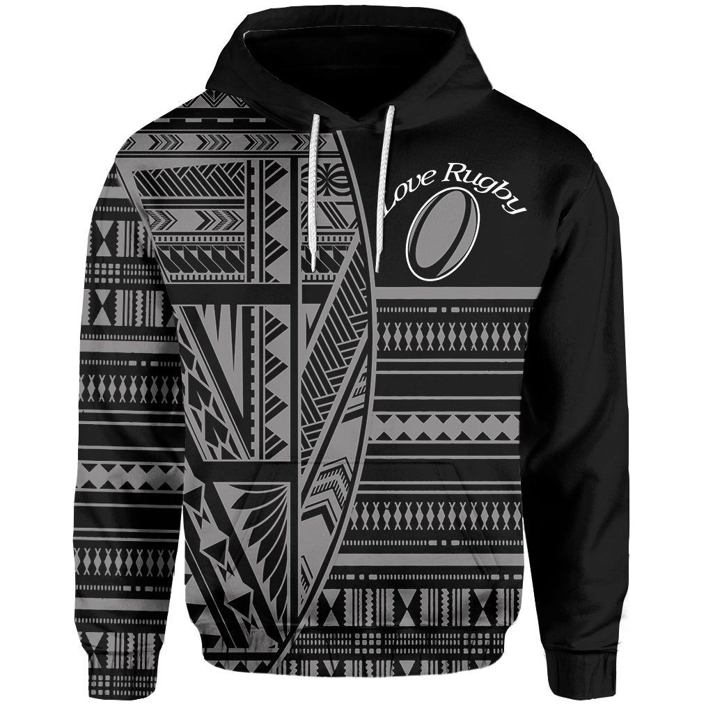 (Custom Personalised) Polynesian Rugby Hoodie With Love Style Gray - Custom Text and Number - Vibe Hoodie Shop