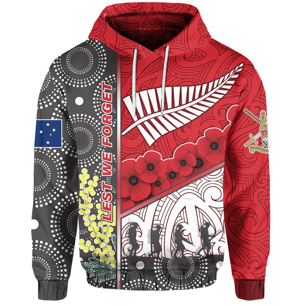 ANZAC Day - Lest We Forget Hoodie Australia Indigenous and New Zealand Maori - Red - Vibe Hoodie Shop