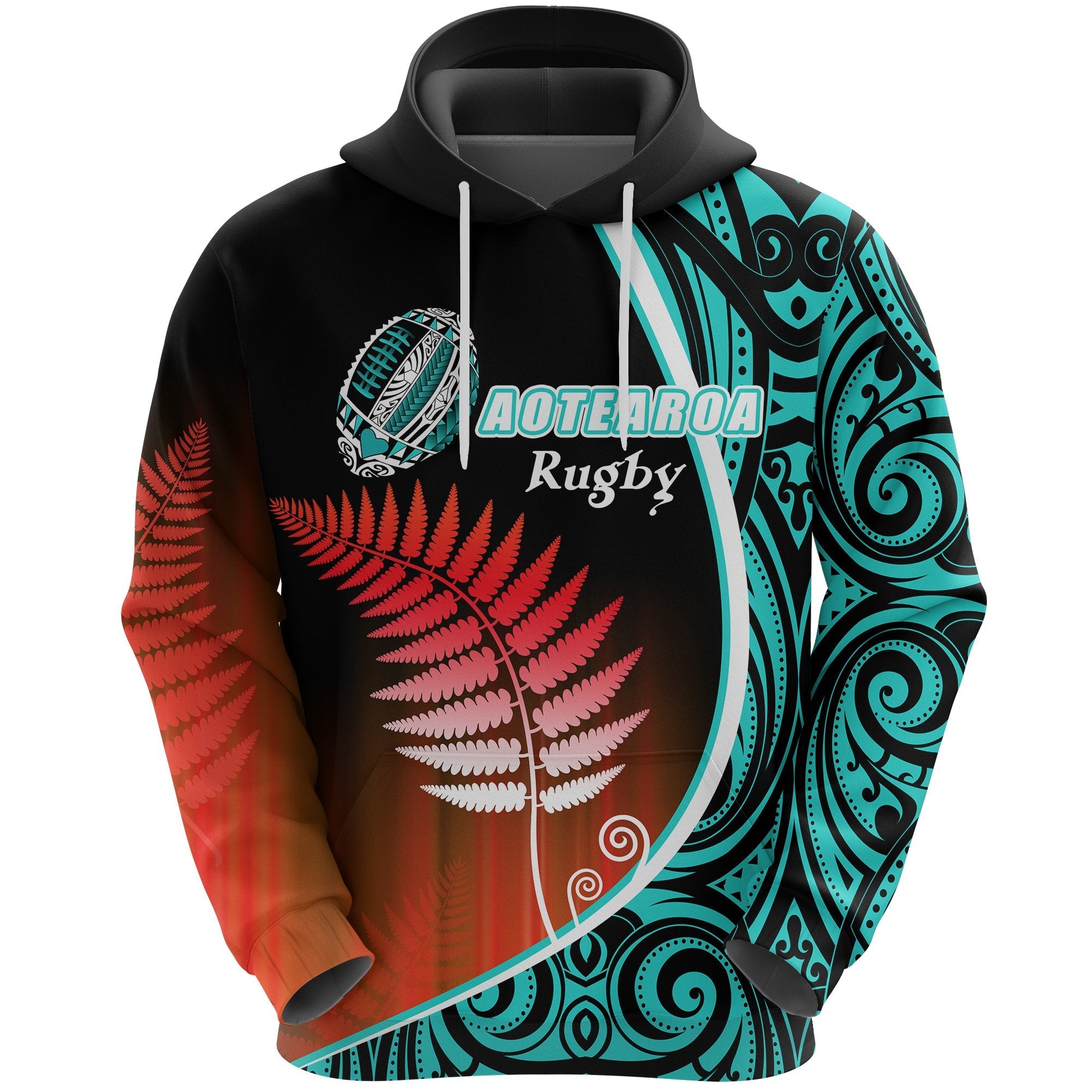 Aotearoa Rugby Black Maori Hoodie Kiwi and Silver Fern New Zealand - Blue - Vibe Hoodie Shop