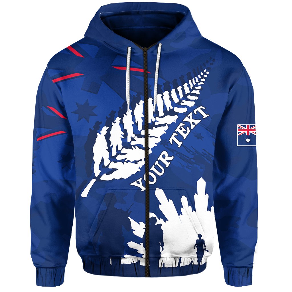 (Custom Personalised) Australian ANZAC Day Zip Hoodie Camouflage Mix Fern New Zealand - Vibe Hoodie Shop