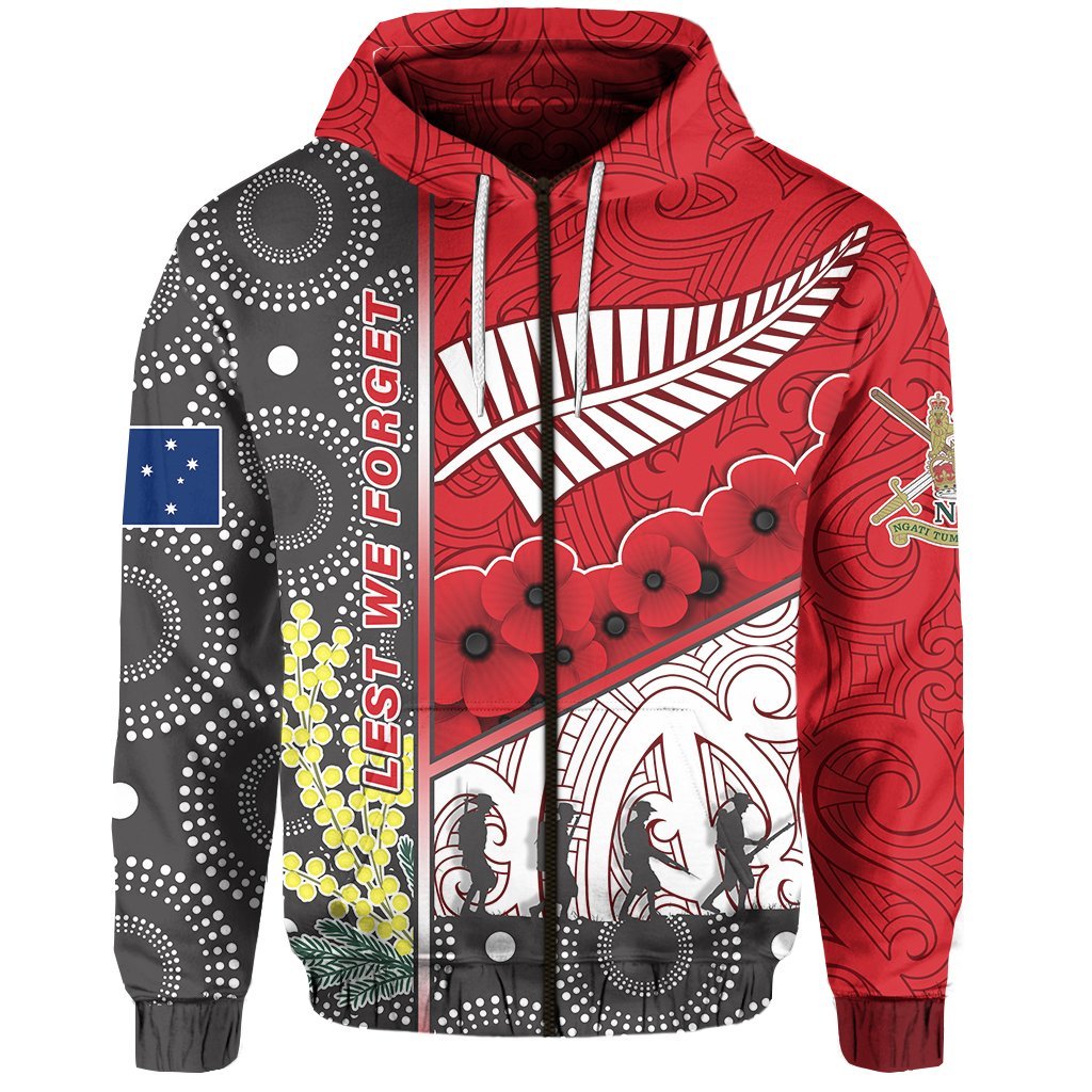 (Custom Personalised) ANZAC Day - Lest We Forget Zip Hoodie Australia Indigenous and New Zealand Maori - Red - Vibe Hoodie Shop