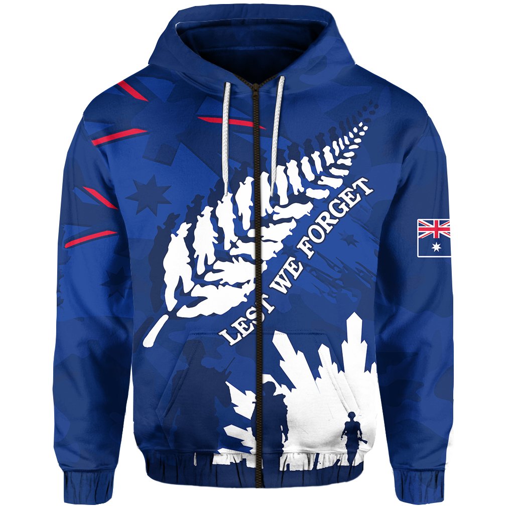 Australian ANZAC Day Zip Hoodie Camouflage Mix Fern New Zealand - Vibe Hoodie Shop