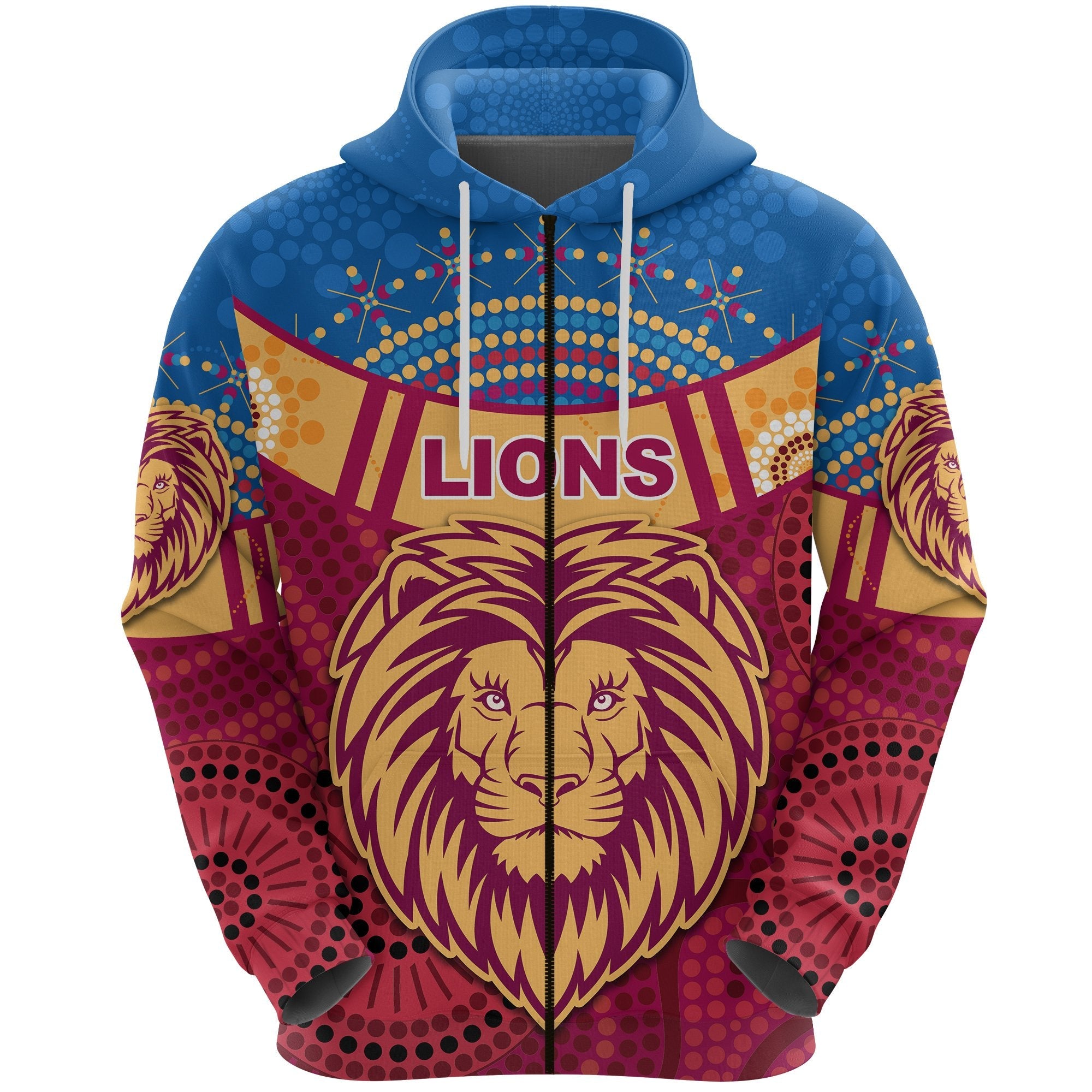 Brisbane Indigenous Zip Hoodie Proud Lions - Vibe Hoodie Shop