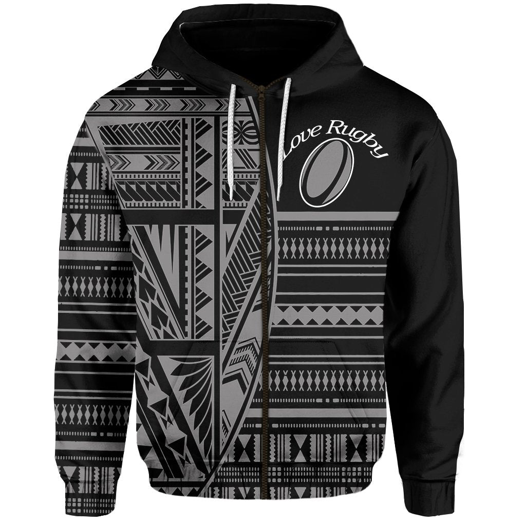 (Custom Personalised) Polynesian Rugby Zip Hoodie With Love Style Gray - Custom Text and Number - Vibe Hoodie Shop