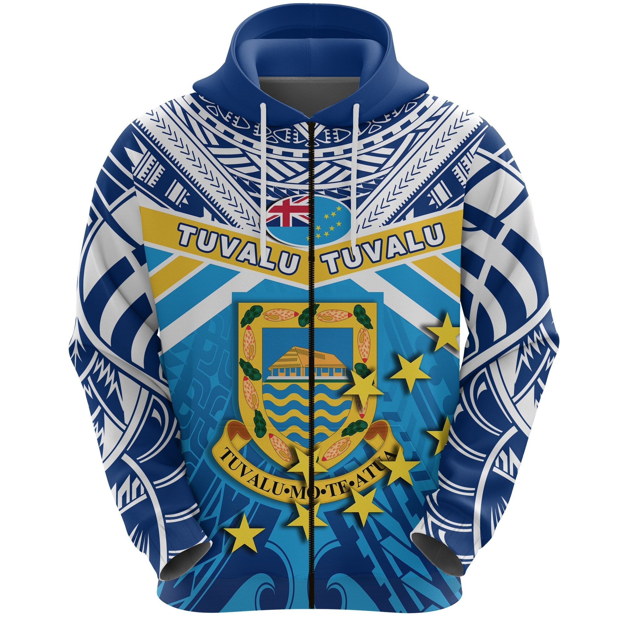 Tuvalu Rugby Zip Hoodie Polynesian Flag - Vibe Hoodie Shop